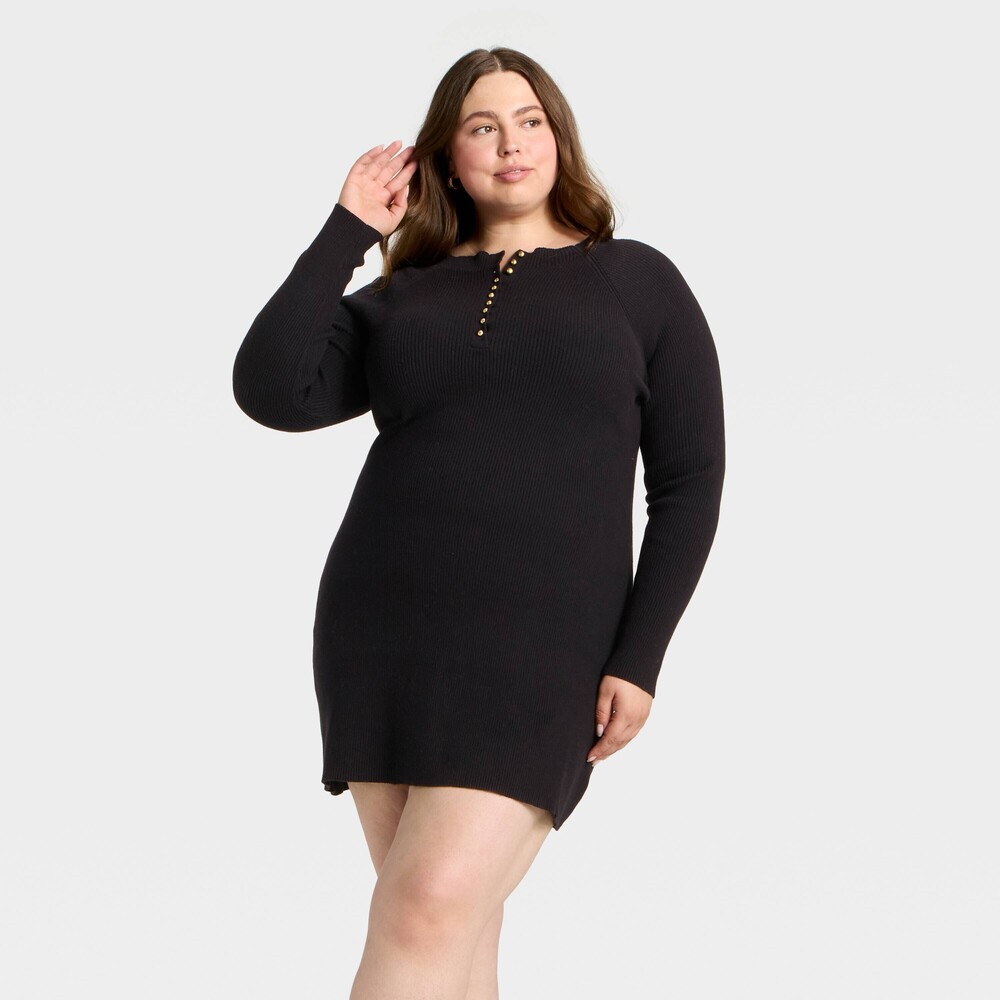 Women's Long Sleeve Mini A-Line Dress - Universal Thread™ Black 1X